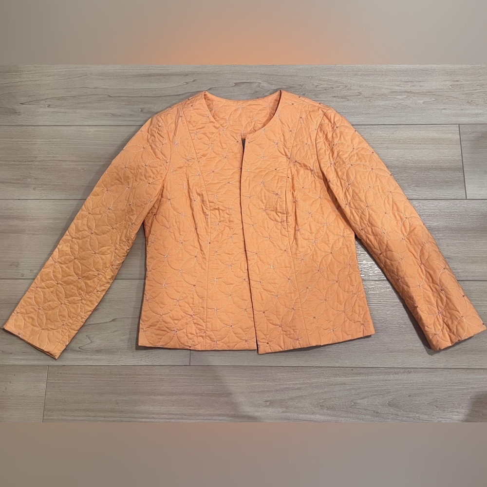 Vintage Sigrid Olsen Sport Cardigan Sweater Boho Sequin Quilted Y2K Orange Sz M